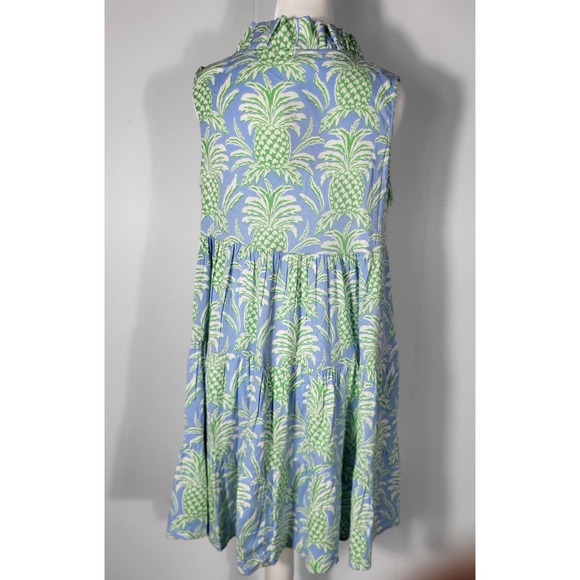 Crown & Ivy Summer Sleeveless Dress Pineapple Print Ruffle Neck Casual Size S - Picture 3 of 8